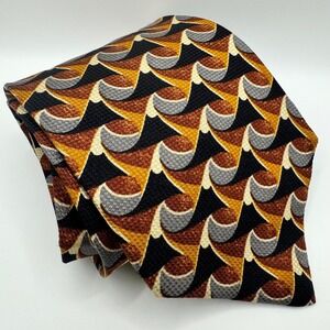 Ike Behar New York Silk Tie Mens Geometric Abstract Orange Gold Brown Black Luxe